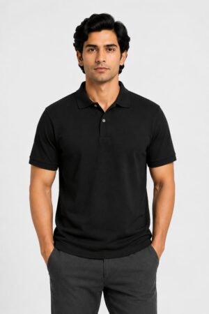 Black Cotton Polo T-shirt