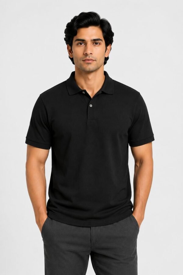 Black Cotton Polo T-shirt