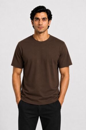 Coffee Brown Regular Fit Plain Round Neck Tshirt