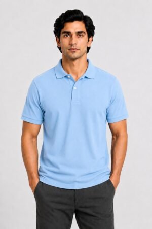 Petrol Blue Cotton Polo T-shirt