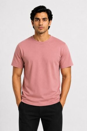 Dusky Pink Regular Fit Plain Round Neck Tshirt
