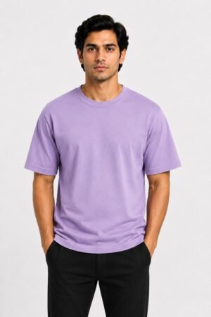 Lavender Regular Fit Plain Round Neck Tshirt