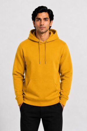Mustard Yellow Cotton Hoodies for Men
