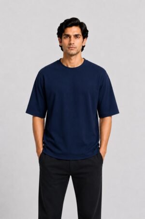 Navy Blue Oversized Plain Tshirt