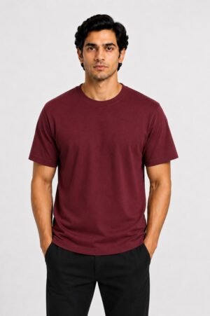 Maroon Regular Fit Plain Round Neck Tshirt