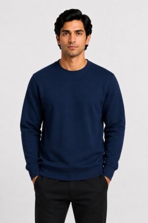 Navy Blue Regular Fit Plain Sweatshirt