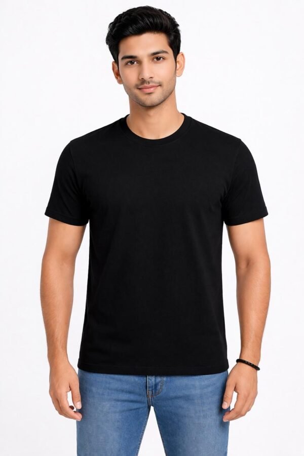 Nviuz Plain Black Regular Fit T-shirt