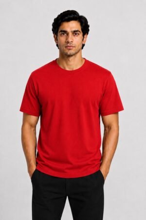 Red Regular Fit Plain Round Neck Tshirt