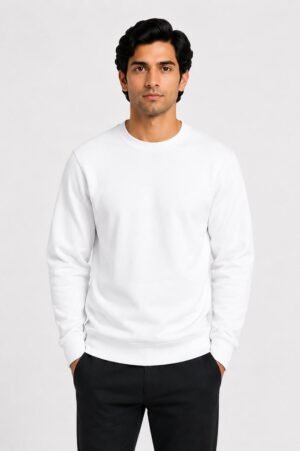 White Regular Fit Plain Sweatshirt