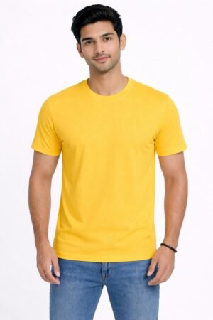 Mustard Yellow Regular Fit Plain Round Neck Tshirt