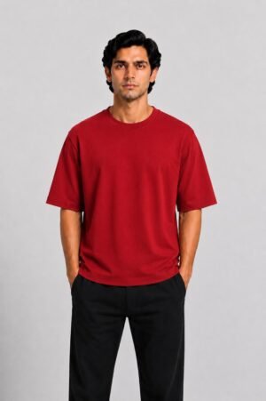 Red Oversized Plain Tshirt