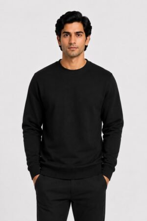 Black Regular Fit Plain Sweatshirt